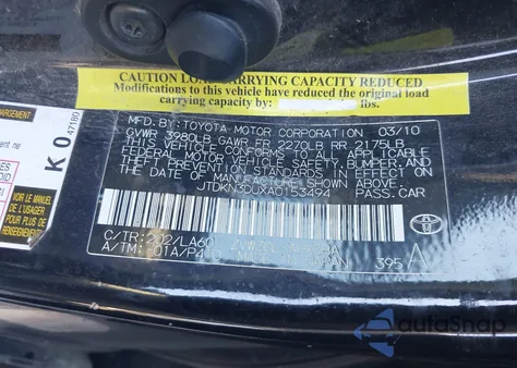 2010 Toyota Prius V z USA, uszkodzony, nr VIN JTDKN3DUXA0153494